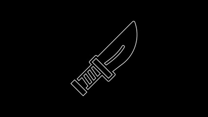 Sticker - White line Dagger icon isolated on black background. Knife icon. Sword with sharp blade. 4K Video motion graphic animation