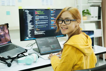 programmer is coding and programming software.