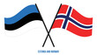 Estonia and Norway Flags Crossed And Waving Flat Style. Official Proportion. Correct Colors.