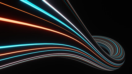 3d render of illuminated neon and light glowing on dark scene. speed light moving lines. abstract si