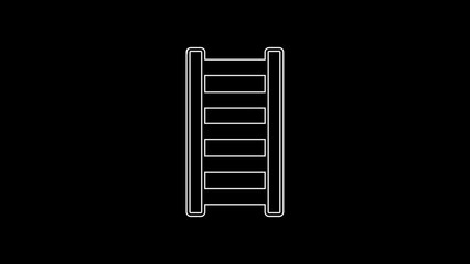 Poster - White line Fire escape icon isolated on black background. Pompier ladder. Fireman scaling ladder with a pole. 4K Video motion graphic animation