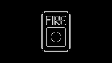 Poster - White line Fire alarm system icon isolated on black background. Pull danger fire safety box. 4K Video motion graphic animation