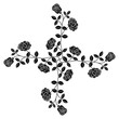 Rectangular floral cross design with blooming rosebud branches. Square bouquet of roses and leaves. Geometrical flower mandala. Black and white negative silhouette.