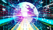 © InfiniteFlow - Futuristic global social media, people network and tacit digital data sharing . Concept of smart digital transformation and technology disruption that changes global trends in new information era .