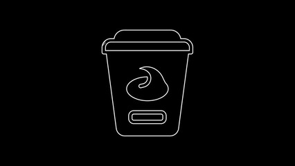 Sticker - White line Yogurt container icon isolated on black background. Yogurt in plastic cup. 4K Video motion graphic animation