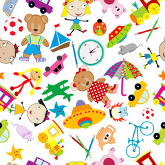 Wall Mural - Seamless pattern with toys on white background