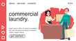 Commercial laundry and public launderette website flat vector illustration.