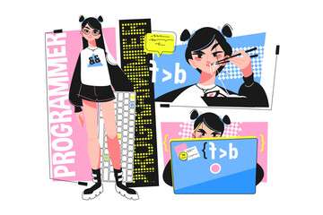 Young girl programmer at work