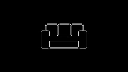 Wall Mural - White line Sofa icon isolated on black background. 4K Video motion graphic animation