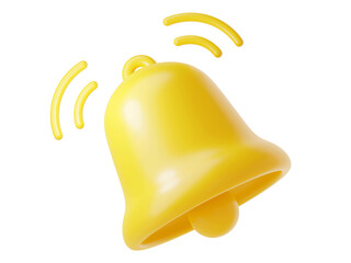 Wall Mural - Notification bell icon 3d render - cute cartoon illustration of simple yellow bell for reminder or notice concept. Symbol for attracting attention or to indicate new information and message.