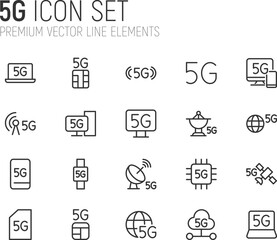 Poster - Simple line set of 5g icons.