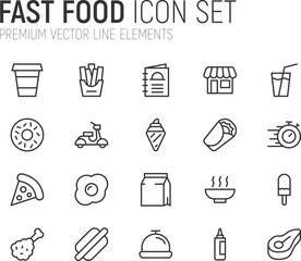 Canvas Print - Simple line set of fast food icons.