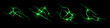 Realistic set of green lightnings isolated on black background. Vector illustration of scary thunderbolt strikes glowing at night. Symbol of magic power. Electric discharge sparks during thunderstorm