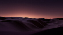Sunrise Landscape, With Desert Sand Dunes. Empty Modern Background With Warm Gradient Starry Sky