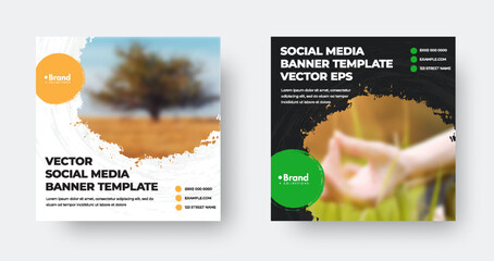 Wall Mural - EPS vector web banner template, with round elements for photo, brush stroke, social media, newsletter.