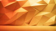 Orange And Yellow 3D Polygon Wall. Futuristic Interior Design Wallpaper.