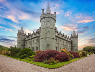 Sticker - Scotland - Inveraray castle with flower garden, UK