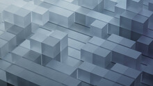 Innovative Tech Background With Neatly Constructed Translucent Blocks. Grey, 3D Render.
