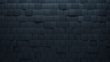 Polished Tiles Arranged To Create A Futuristic Wall. Square, 3D Background Formed From Black Blocks. 3D Render