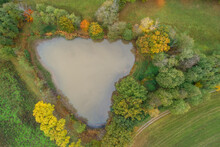Drone View Of Small Heart-shaped Lake In Franconian Heights