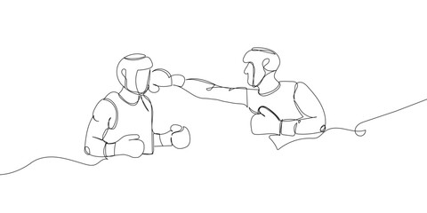 Wall Mural - Two boxers in a fight one line art. Continuous line drawing boxing, protective mask, boxing gloves, fight, battle, competition, wrestling, sport.