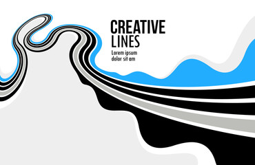 Creative lines vector abstract background, 3D perspective linear graphic design composition, stripes in dimensional rotation poster or banner.