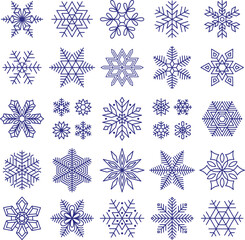 Wall Mural - Snowflakes collection icons design. Natural snowflake, abstract holidays stars, christmas stickers for glass template. Decorative winter tidy vector elements