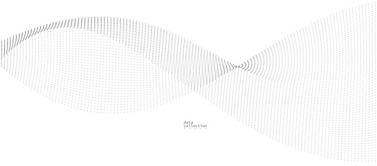 Grey dots in motion vector abstract background, particles array wavy flow, curve lines of points in movement, technology and science illustration.