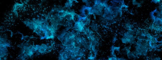 Wall Mural - Nebula and stars in night sky web banner.  Space background with realistic nebula and shining stars. Abstract scientific background with nebulae and stars in space.  Multicolor outer space.