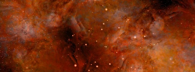 Wall Mural - Nebula and stars in night sky web banner.  Space background with realistic nebula and shining stars. Abstract scientific background with nebulae and stars in space.  Multicolor outer space.