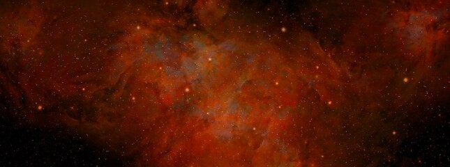 Wall Mural - Nebula and stars in night sky web banner.  Space background with realistic nebula and shining stars. Abstract scientific background with nebulae and stars in space.  Multicolor outer space.