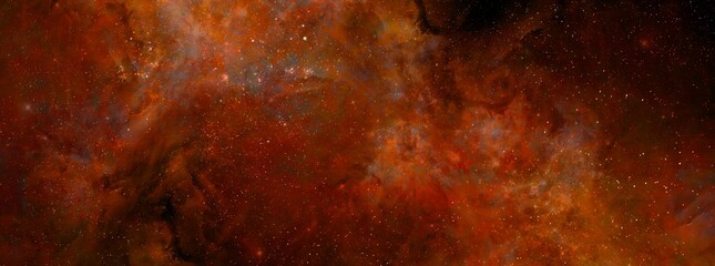 Wall Mural - Nebula and stars in night sky web banner.  Space background with realistic nebula and shining stars. Abstract scientific background with nebulae and stars in space.  Multicolor outer space.