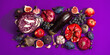 Leinwandbild Motiv Blue, red and purple food. Culinary background of fruits and vegetables