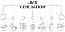 Lead Generation Vector Illustration Concept. Banner With Icons And Keywords . Lead Generation Symbol Vector Elements For Infographic Web