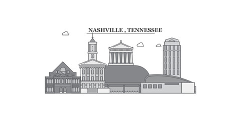 United States, Nashville city skyline isolated vector illustration, icons