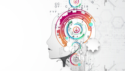 Aufkleber - Artificial Intelligence. Technical background with a silhouette of a man. Big data concept. Machine cyber mind.