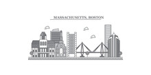 United States, Boston City City Skyline Isolated Vector Illustration, Icons