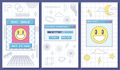Wall Mural - set of vaporwave retro template social media stories