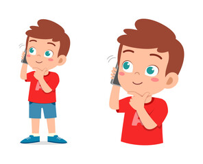 Wall Mural - little kid use smartphone for communication and feel happy