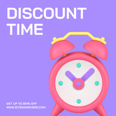 discount time shopping special offer commercial business deal alarm clock web post 3d icon vector