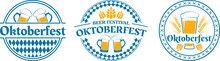 Oktoberfest Logo Or Label Set. Beer Fest Round Badges With Mug Icons. German, Bavarian October Festival Design Elements. Vector Illustration.