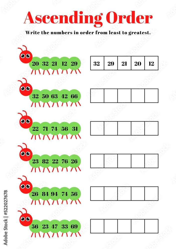 Arrange the ascending numbers order activity for kindergarten school ...