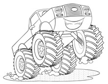 Cartoon Monster Truck For Coloring Page.	