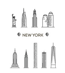 New York architecture line skyline illustration. Linear vector cityscape with famous landmarks