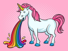 Unicorn Puke Vomit Rainbow Pop Art Retro Raster Illustration. Comic Book Style Imitation.