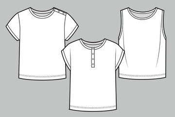 Wall Mural - Childrens t-shirt blank template. Technical sketch tee shirt
