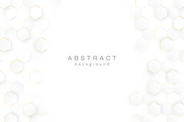 Leinwandbilder - Abstract luxury background with golden mosaic honeycombs. Luxury white background with golden elements and space for text. Elegant background with golden honeycombs. Vector