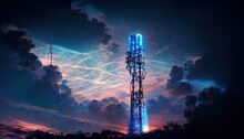 A Modern Telecommunications Tower Transmitting Digital Signals For Wireless High-speed Internet. Mobile Communication Technology