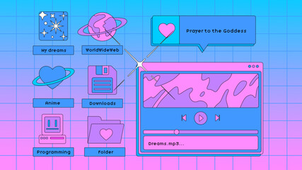 Poster - Set of user interface elements in retro y2k vaporwave style.