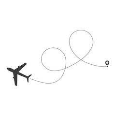 Wall Mural - airplane fly in line route. flying air plane with start pin pointer. vector isolated on white.